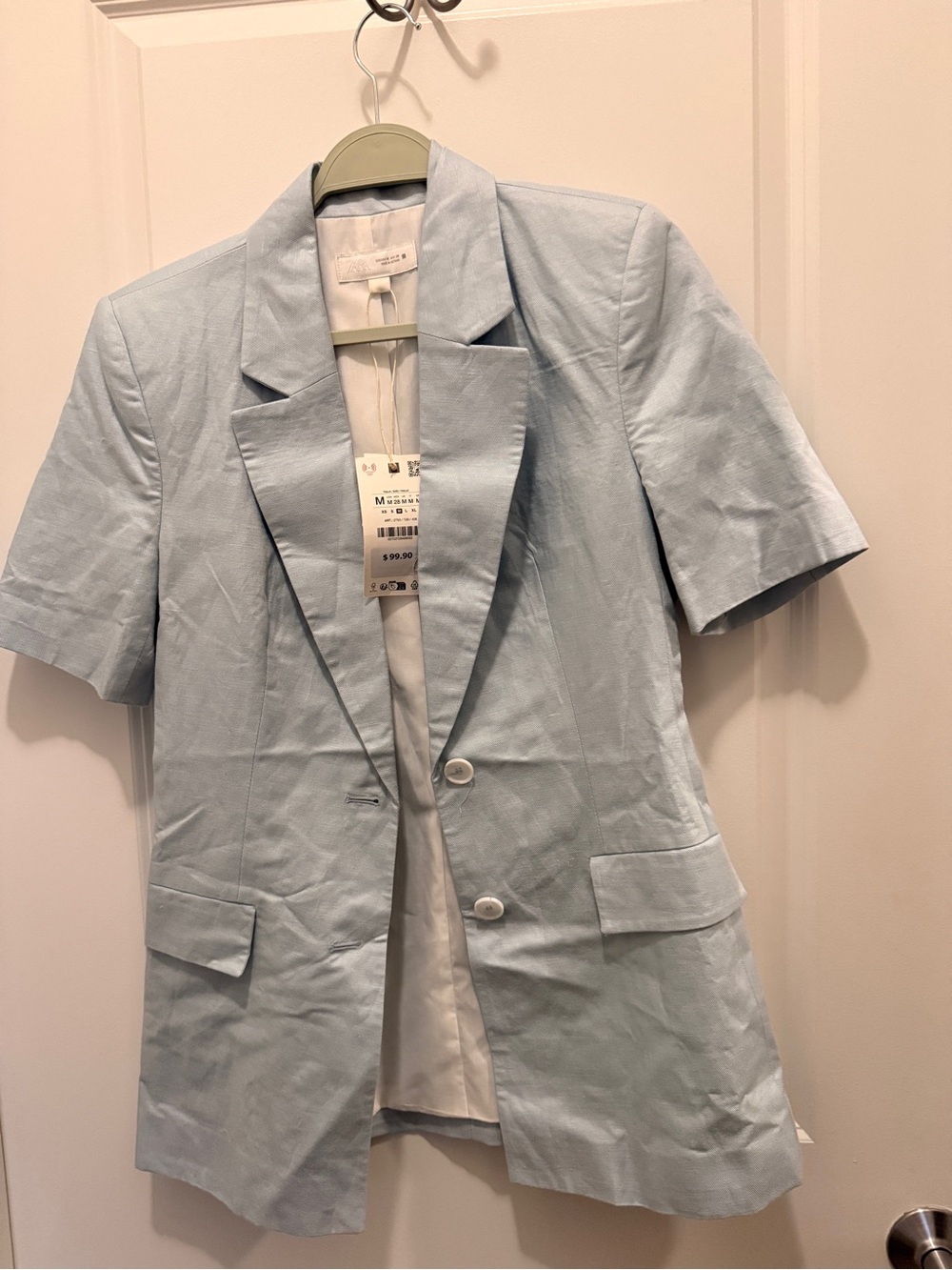 Zara Pale Blue Short-Sleeve Blazer Jacket